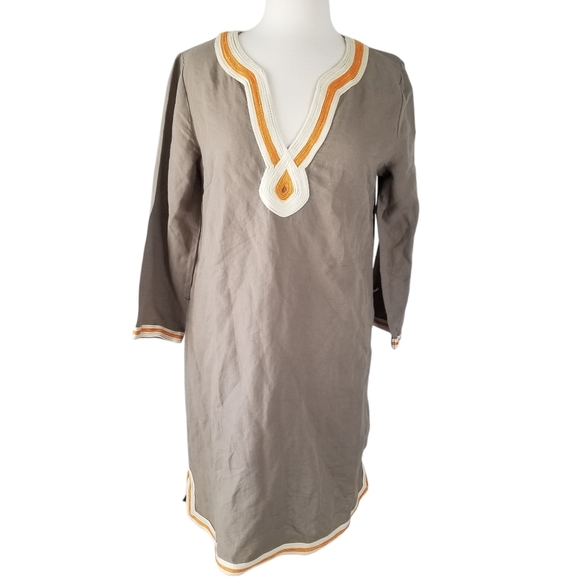 NWT Lucky Brand Taupe Linen Blend Tunic Dress 3/4 Sleeves Pockets Size L - Picture 1 of 15